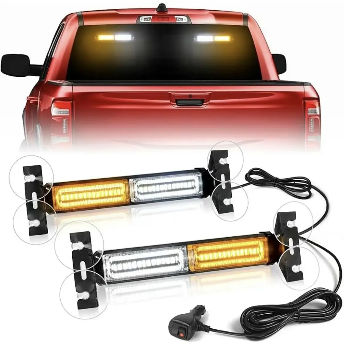 2-In-1 Suction Cup Flashing Light, Front & Rear Glass Warning Lamp, LED Decorative Strip Light Bar Car with Multiple Modes, Car Led Lights, Aluminum Parts