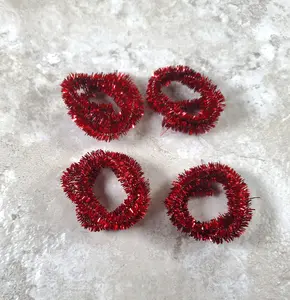 Red Tinsel Christmas Garland Wired 4 pieces at 12" long Dollhouse Mini Decor