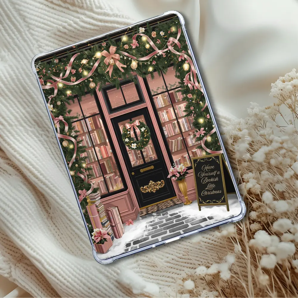 Blush Color Winter Bookstore  | Holiday Christmas Aesthetic Insert for Clear Case | Bookish Accessories