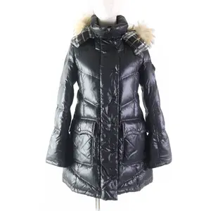 Pre-owned BURBERRY Nylon Small Leather Goods Down Coat with Fur Hood Black