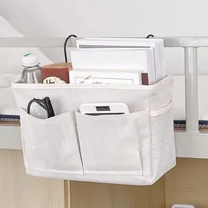 1pc Bedhead hanging basket Cotton and linen fabric Bedside sofa hanging storage bag with Storage Pockets Bedside shelf Dormitory and apartment storage