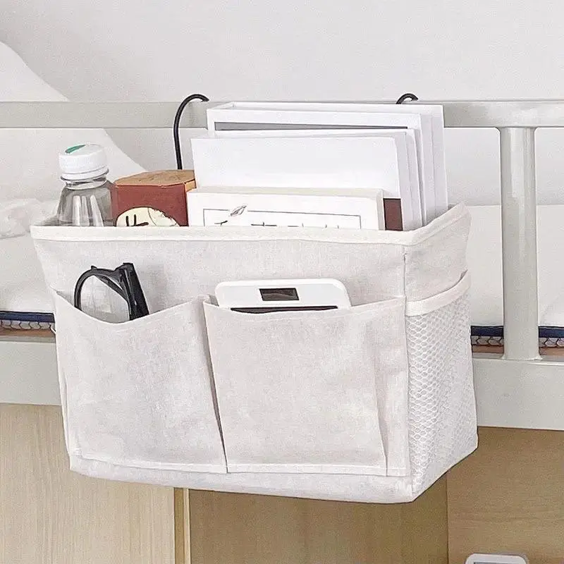 1pc Bedhead hanging basket Cotton and linen fabric Bedside sofa hanging storage bag with Storage Pockets Bedside shelf Dormitory and apartment storage Multifunctional Hanging Bag