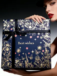Amalee Luxury Deep Blue Gift Box, 12x12x4 Inch Large Gift Box with Lid, Glue-Free Assembly Magnetic Gift Boxes for Presents, Includes Gift Bag, Card, Ribbon and Tissue Paper for Wedding, Birthday