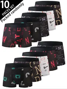 Men's, Random Patterns, Trendy Letter Print Thin Men Underwear, Stretchy Boxer Briefs, Comfortable Daily Wear, Perfect Gift Choice