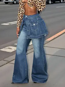 Women's Loose-Fit Denim Jeans, Street Style Plain Pattern, All-Seasons Casual Pants, Moderate Fabric Comfortable Fit, High Waisted Baggy
