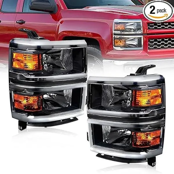 for 2014 2015 Silverado Headlights Compatible with 2014 2015 Chevrolet Silverado 1500 Clear Lens Black Housing with Amber Reflector Headlight Replacement Driver and Passenger Side