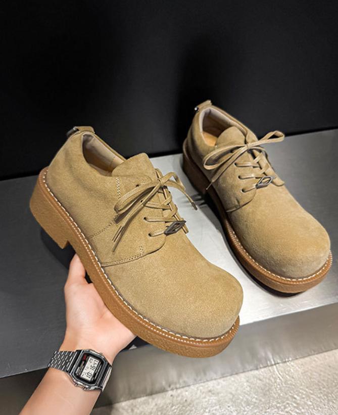 Men's Retro Platform Suede Shoes Big Toe Work Style Street Fashion Slim Leg