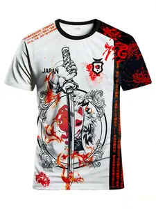 Japanese Football Fan Jersey with Samurai Sword Design, Comfortable Round Neck Sport Top, Breathable Knit Fabric, All Ages