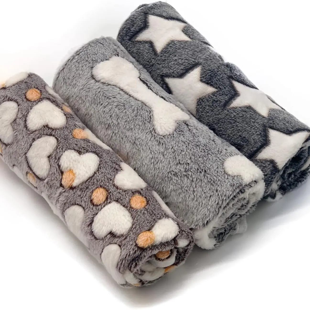 Super Soft Warm Pet Blanket Set Mats, with Cute Prints, Sponge Polar Lining, Ideal for Dogs & Cats, Pack of 3, Home