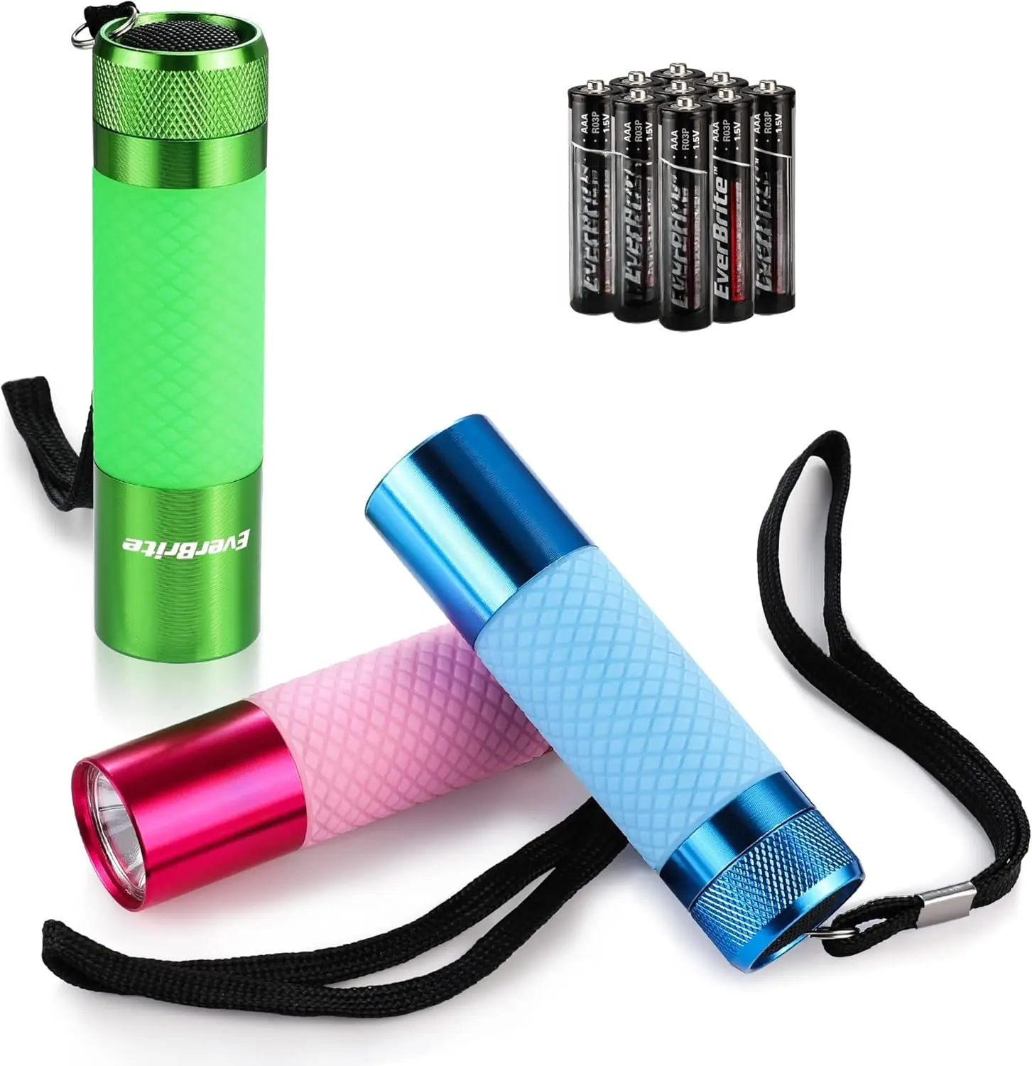 3-Pack Mini Flashlights, Glow in Dark Flashlights, Aluminum LED Flashlights Party Favors Assorted Colors for Camping, Hiking, Indoor, 9XAAA  Included