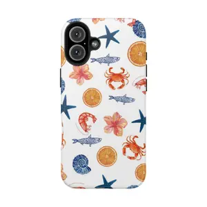Ocean Animal & Floral Art Phone Case for iPhone 7–16 Pro Max & Galaxy S21–S24 Ultra – Cute Coastal Design with Fish, Shells, Flowers – Unique Gift for Her & Him