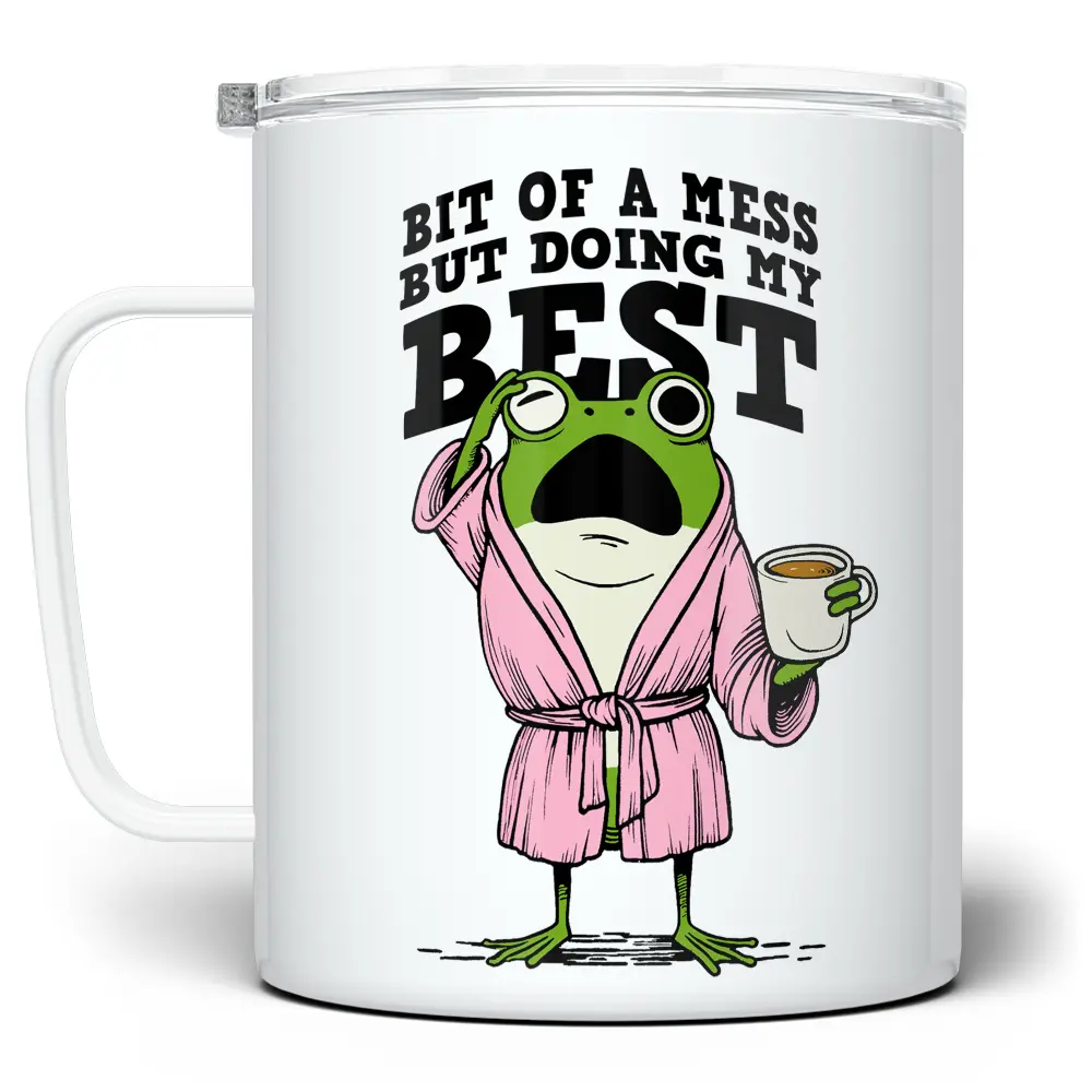 LOFTIPOP Bit of a Mess But Doing My Best Frog Mug, Funny Relatable Gifts, Designed and Printed in the USA by Loftipop
