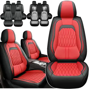 for Chevrolet Chevy Silverado 2007-2023 2024 2025 2026 Seat Covers & GMC Sierra 1500 2500 3500: Waterproof Leather Seat Covers with Comfort Lumbar Support(Full Set/Black&Grey)
