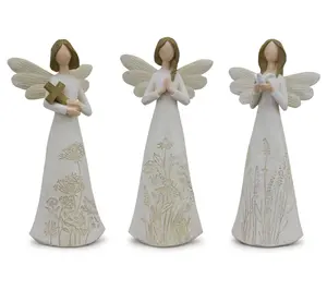 Melrose Floral Etched Angel Figurine (Set of 3)
