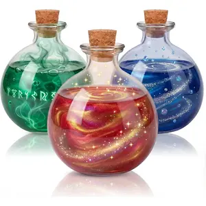 3 Pcs 8.5 oz Round Glass Potion Bottles Clear Spherical Decorative Jars for Liquor Candy Potpourri Halloween Christmas Decoration DIY Art Crafts Gift (Classic)