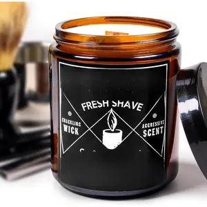 Candle Theory Fresh Shave Scented Candle for Men 7.6 Ounce, Crackling Wick Man Candles for Home