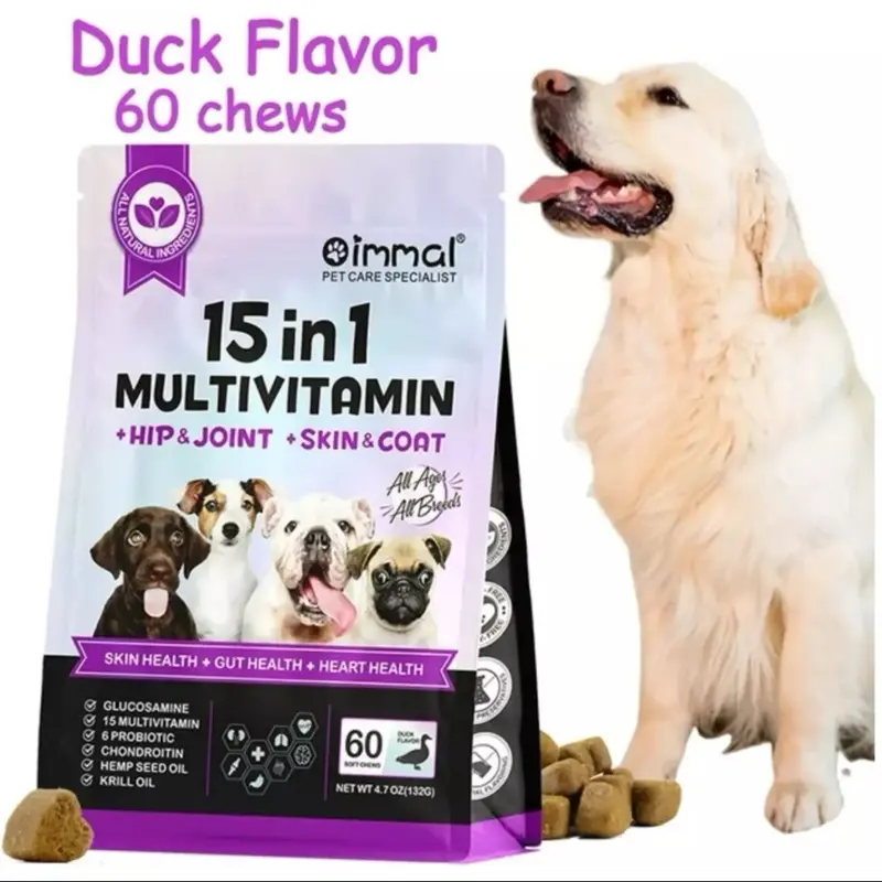 15 in 1 Dog Multivitamin chews all in one chewable dog treats , probiotics , immune health , omega-3s, Glucosamine, gut health , joint support
