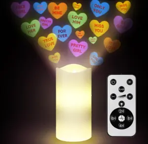 Valentine's Day Heart Projector Light Flameless Candle Shaped Decorative LED Lights Battery Operated with Remote and Timer for Couple Romantic Valentine's Day Decor Indoor Bedroom Decor