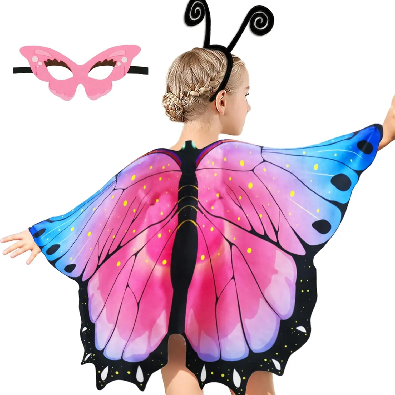 P-CPA011    Rainbow Fairy Butterfly-Wings-Costume for Toddler Kids Girls Dress-up Cape Mask Headband Boys Play Party Toys Gifts