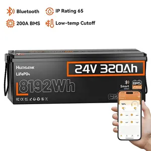 HumsiENK 24V 320Ah Bluetooth LiFePO4 Battery 8kWh Smart BMS High Cost Performance Home Backup Power Emergency Preparedness Off-Grid Living Yard Renovation Reduce Equipment Downtime Uninterrupted Power Supply