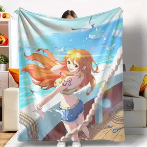 Ocean Breeze Girl Flannel Blanket Summer Seaside Anime Art Print Design Soft Cozy Lightweight Warm Decorative Throw for Bedroom Sofa Office Travel Gift Relaxation Home Decor Use tiktokshopspringglowup