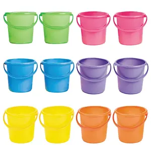 7" x 7" Solid Color Plastic Sand Bucket with Handle Assortment - 12 Pc.