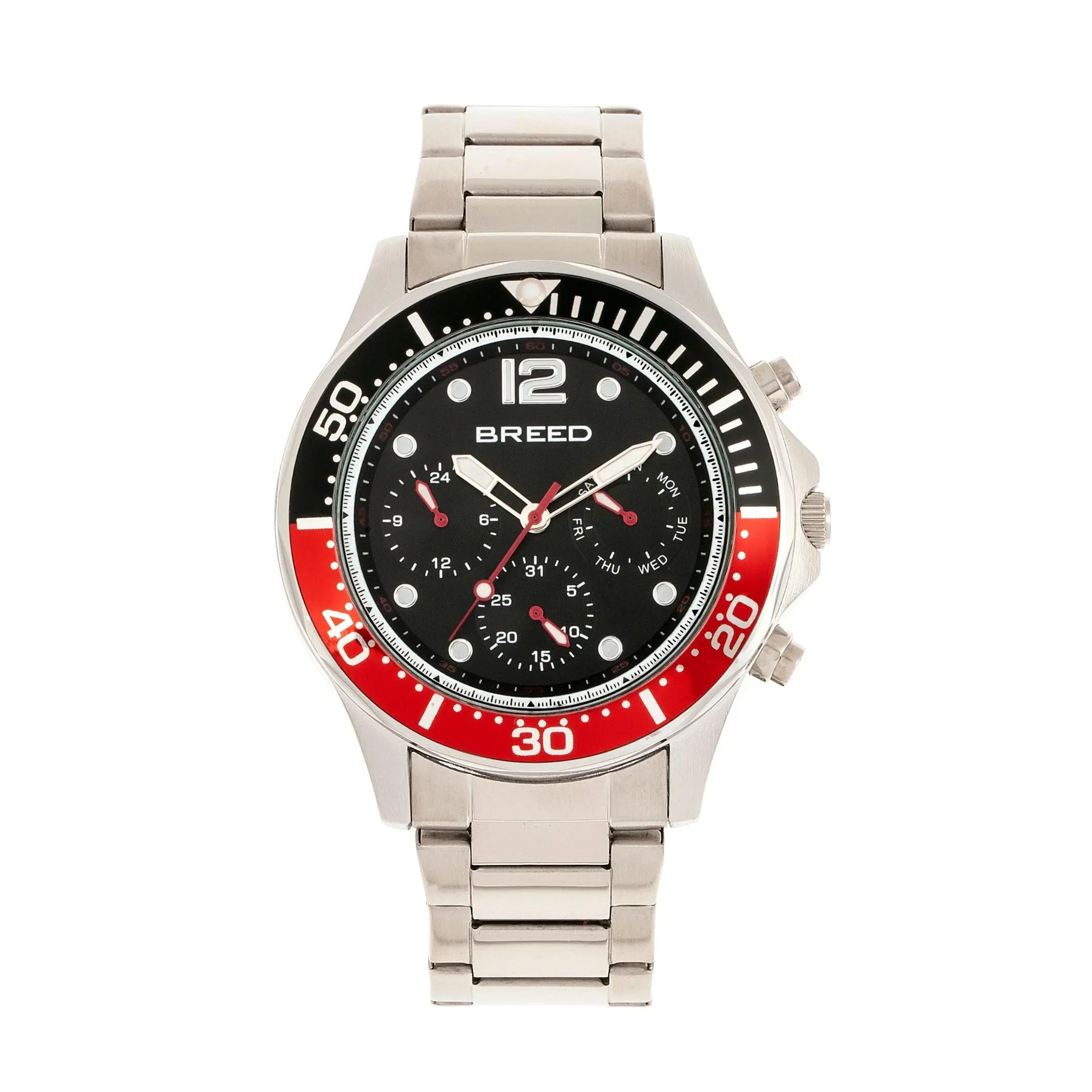 Breed Men's Pegasus Silvertone Red & Black Beze l Watch Breed Men's Pegasus Silvertone Red & Black Beze l Watch