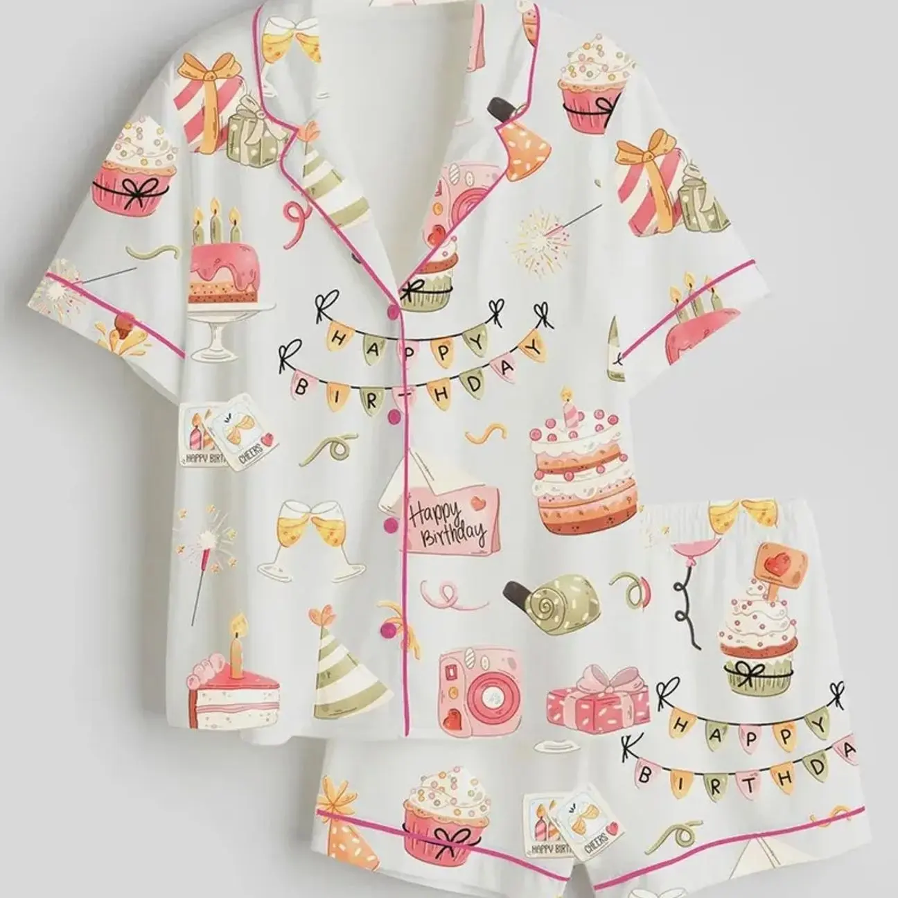 Happy Birthday Pajamas Set, Party Theme Womens Lounge Sleepwear ZJ2