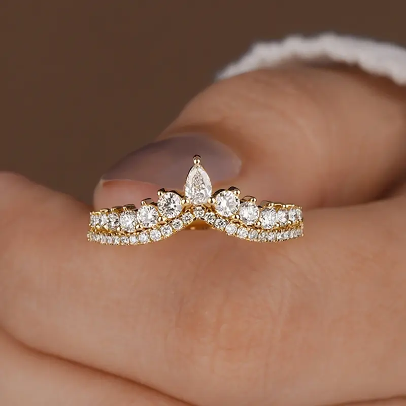 1 Pc Elegant Water Droplet Crown Zircon Ring, Elegant Everyday Ring, Beautiful Rings, for Women Trendy All-Match Engagement Wedding Ring Ladies Fashion Jewelry for Party Daily Clothing Decor Accessories as Anniversary Birthday Gift for Girlfriend