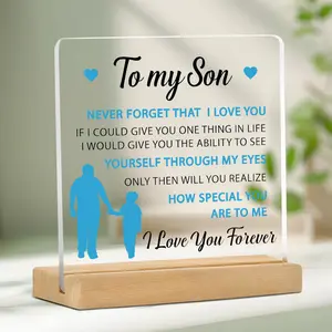 Acrylic Gift Sign for Son, Encouragement Graduation Birthday Plaque, Clear Desktop Marker, Memorial Acrylic Plaque with Wood Frame, Acrylic Plaque Decor, Decorative Plaque, Acrylic Desktop Decoration