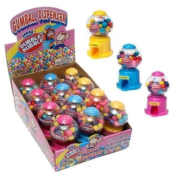 Dubble Bubble Gumball Mini Machine 12 ct. Chewy Gum With Mixed Fruit Flavor - 12 Count in Pack Snack Candy Sugar Sweet
