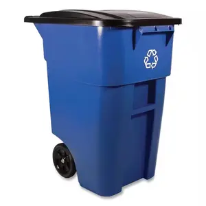 BRUTE 50 Gal. Blue Rollout Plastic Outdoor Recycling Trash Can with Lid for Restaurants/Offices/Commercial Environments