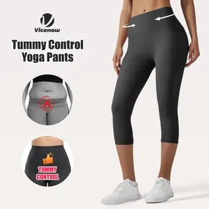 [Size up recommended] Viconow Tummy Control Capris Shorts for Women with Pockets - High Waist Bike Leggings for Gym Workout Yoga Solid Color Casual Wear