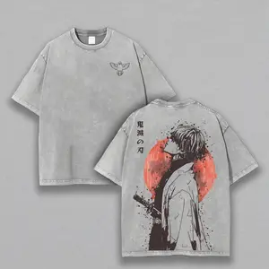 Retro Vintage Limited Zenitsu Agatsuma Demon Slayer Anime Double Printed Washed Tee Unisex Oversize Anime Manga Washed Lightweight Cotton T-Shirt Gift For Anime Fan Casual Style