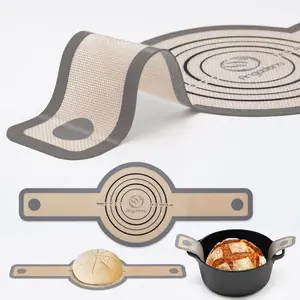 Silicone Bread Sling Dutch Oven - Best Japan Silicone. Non-Stick & Easy Clean Reusable Bread Baking Mat. With Extra Long Handles Baking Sheet Liner, 1 Grey pcs for Transferable Dough