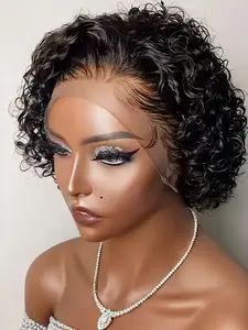 Pixie Cut Wigs Human Hair Short Curly Lace Front Human Hair Wigs For Women Glueless Lace Wigs Water Wave Wig 13x1 Transparent Lace Wigs