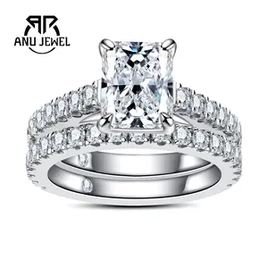 AnuJewel Radiant Cut D Color 3ct  Moissanite Bridal Ring Set Wedding Band Silver Rings for  Christmas weddings anniversaries Valentine's Day and Mother's Day with Certificate