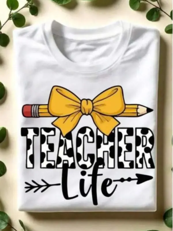 Teacher Life Shirt, Teacher Pencil Coquette Bow T-Shirt, Kindergarten Teacher Tee, Teacher School Crew Short Sleeve Shirts, Back To School Gift
