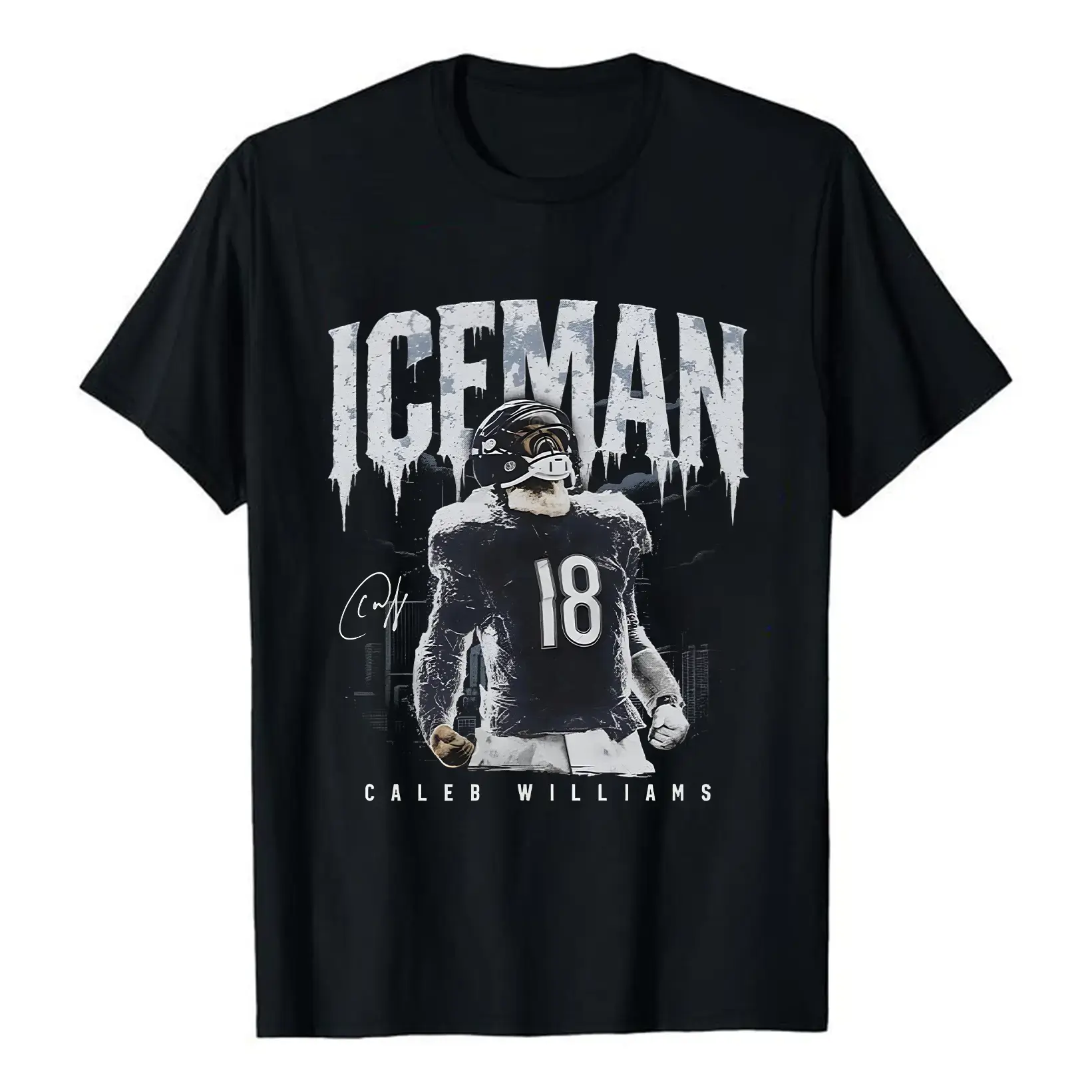 Unisex Caleb Williams Bears Iceman Signature Graphic T-shirt, 100%25 Cotton Football Lover Tee, Team Fan Gift Merch