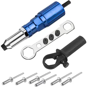 Rivet  Adapter Kit, Riveting   Tool for Cordless Drill, with 4 Rivet /Removable Handle/100pcsx4.0mm Studs (Blue)
