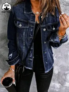Women's Button Front Denim Jacket, Fashion Casual Longsleeves Denim Jacket for Daily Outdoor Wear, Ladies Clothes for All Seasons, Coats
