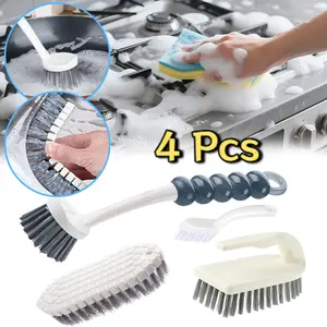 4 Pieces Cleaning Rim Brushes Including Scrubbing Brushes Comfort Grip Kitchen Cleaning Bendable Hand Scrubbing Brushes, Wall Joint Brush, Home Scrubbing Brush