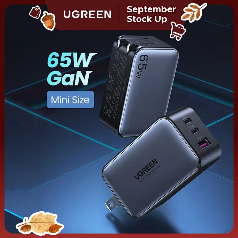 UGREEN Nexode 65W GaN USB C Wall Charger, 3-Port Compact Foldable Fast Charger Power Adapter for iPhone 17/16/15 Series, Galaxy S25/S24, Pixel 10/9, MacBook Pro/Air, Dell XPS, iPad Pro (Black),tiktokshopstockup