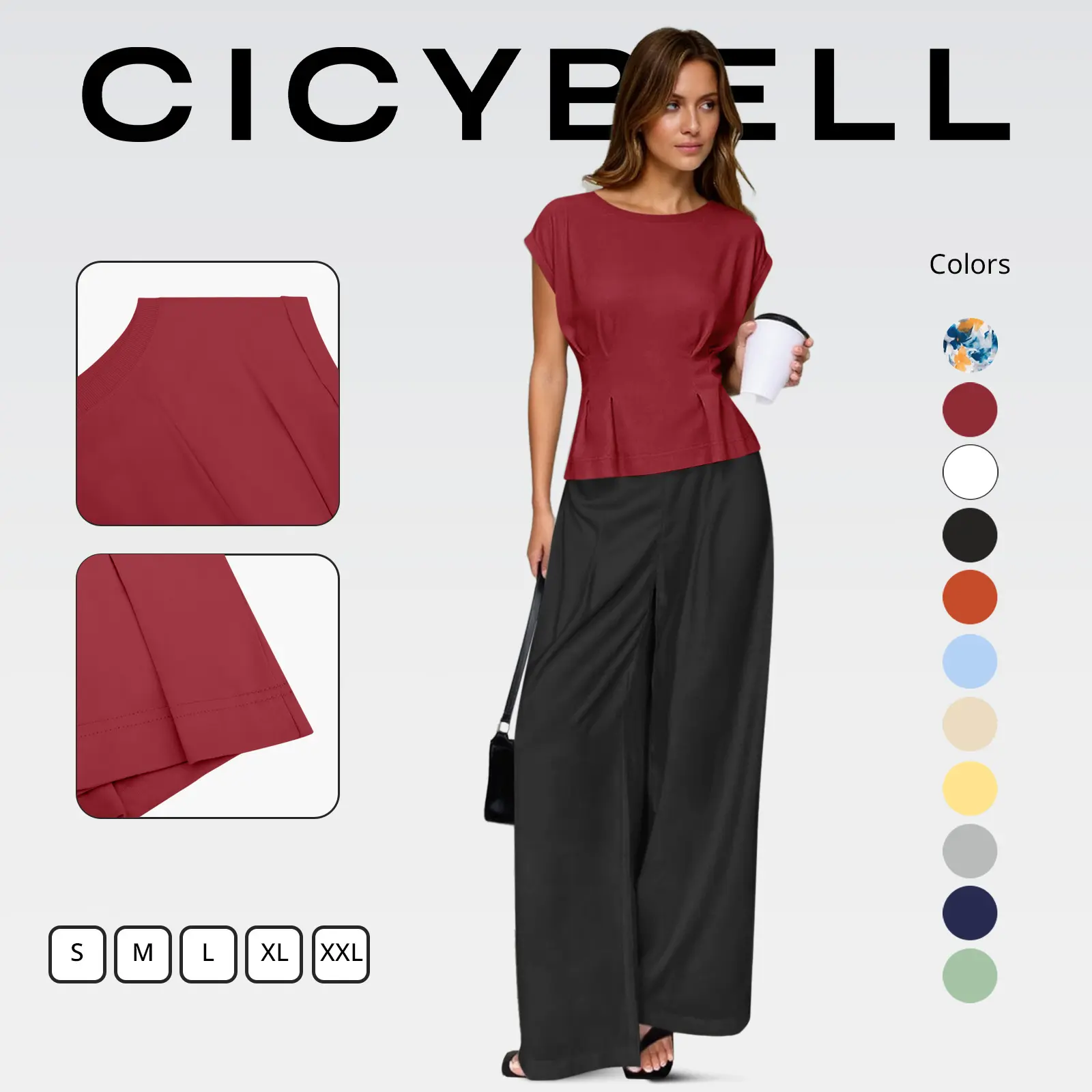 Cicy Bell Womens Peplum Tops Summer Babydoll Cap Sleeve T-Shirts Dressy Casual Crew Neck Pleated Blouses