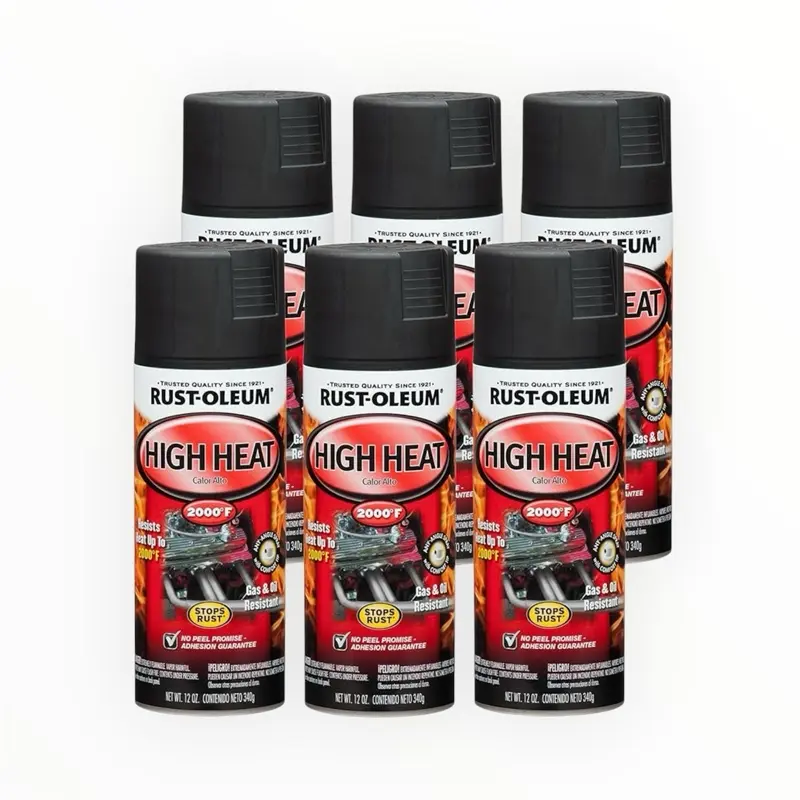 Rust-Oleum High Heat Spray Paint 12oz (6 Pack) - Matte Black, Durable, Rust-Resistant, Fast-Drying, 2000°F Protection, Any-Angle Spray for Mechanics, Automotive Restorers, Car Enthusiasts' Exhaust, Manifolds