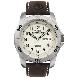 Men s Timex Expedition Watch with Leather Strap - Silver/Brown