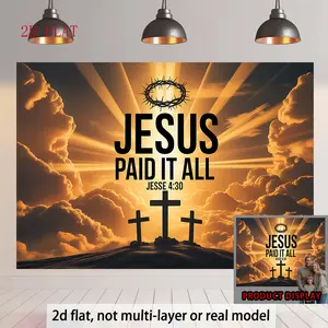 1-piece 2D flat banner, featuring the words "Paid It All" along with a thorned crown and cross, is perfect for decorating the walls of living rooms, bedrooms, and offices, as well as for home, room, and party decoration
