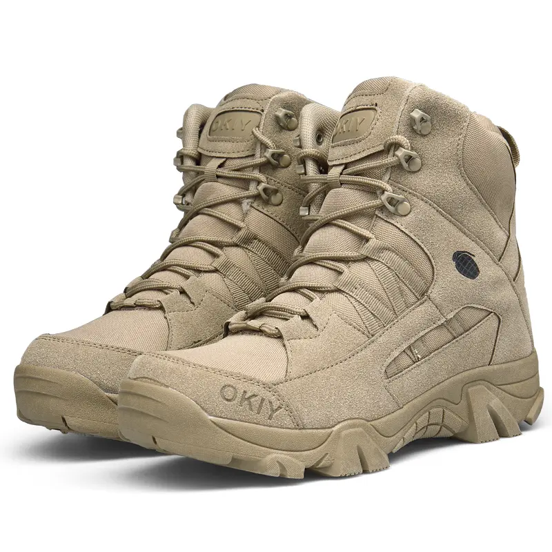 Men's Tactical Boots, Lightweight Military Combat Boots, Breathable Suede Leather Work Shoes with Anti-Slip Rugged Sole for Desert, Hiking and Motorcycle, Tan