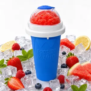 Double Layer Silicone Slushie Maker Cup - Washable, Portable, Freeze-Fast Kitchen Utensil with Cover, Straw, 2-in-1 Spoon, for Smoothie Making, Kids' Birthday Gift with Colorful Lid