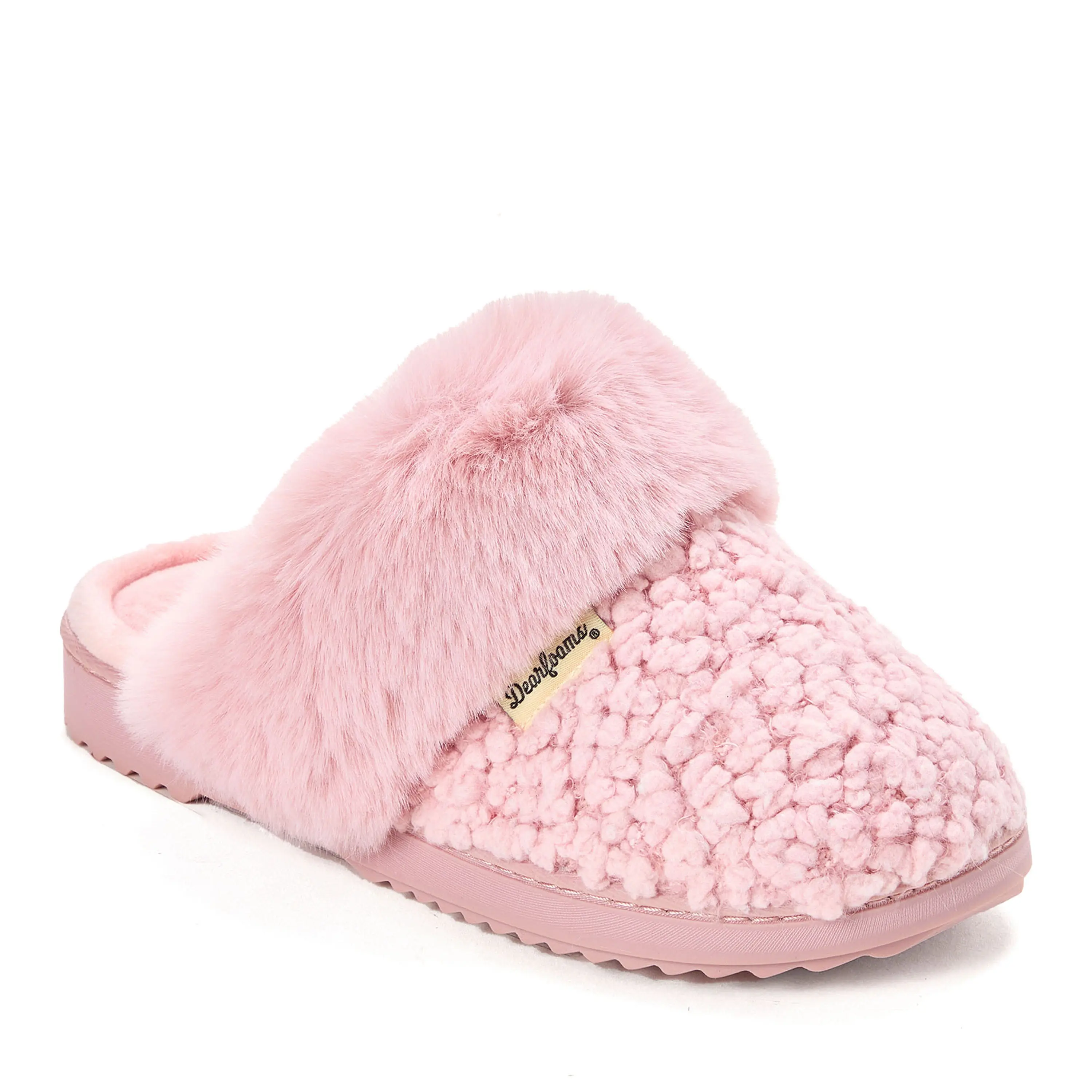 Dearfoams Women's Courtney Knit Scuff Slippers, Soft and Cozy Slide On Home Slippers with Plush Cuff and Cushioned Footbed, Shoe